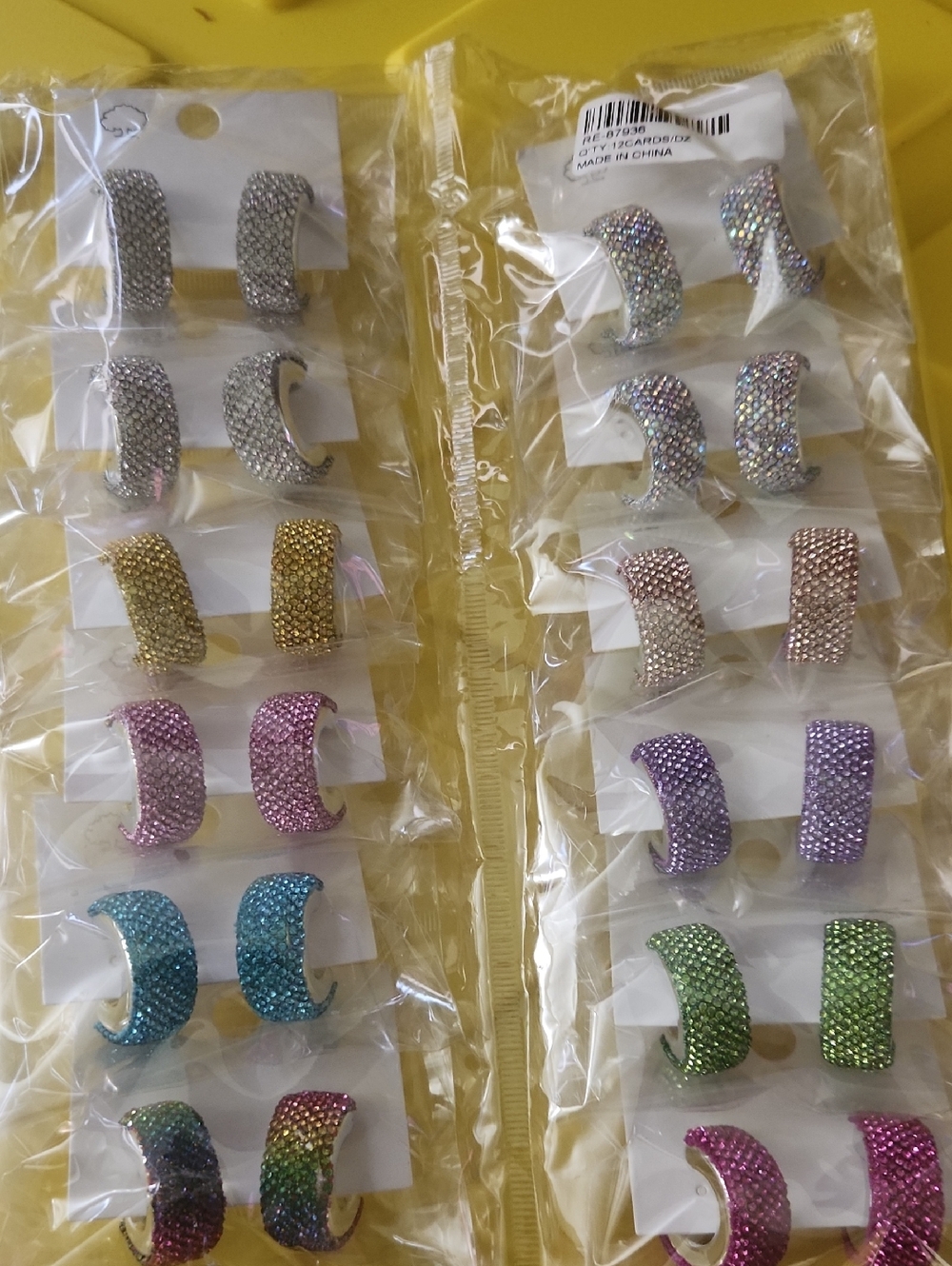 12 Pack Fashion Jewelry Pavé Crystal Huggie Hoops — Multicolor & Silver